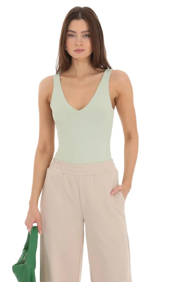 VNeck Bodysuit Pistachio Women LUCY IN THE SKY Bodysuits VNeck Bodysuit Pistachio Women LUCY IN THE SKY Bodysuits