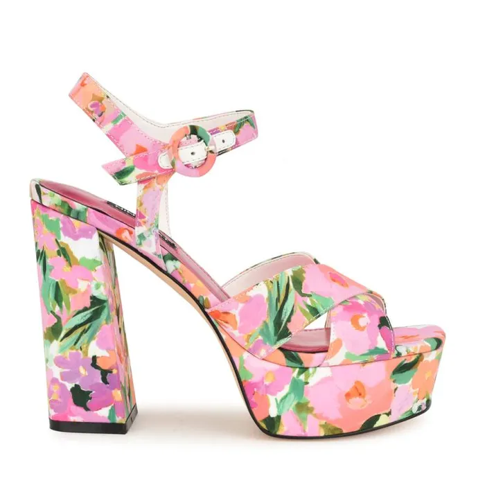 Vallen Strappy Platform Sandals Pink Floral Women Nine West Sandals