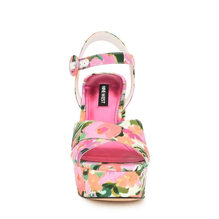 Vallen Strappy Platform Sandals Pink Floral Women Nine West Sandals Vallen Strappy Platform Sandals Pink Floral Women Nine West Sandals