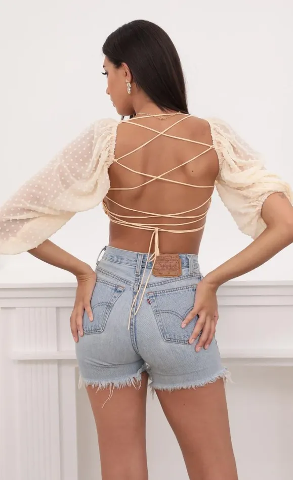 Vanessa Corset Top Ivory Chiffon Polka Dots Women LUCY IN THE SKY Tops Vanessa Corset Top Ivory Chiffon Polka Dots Women LUCY IN THE SKY Tops