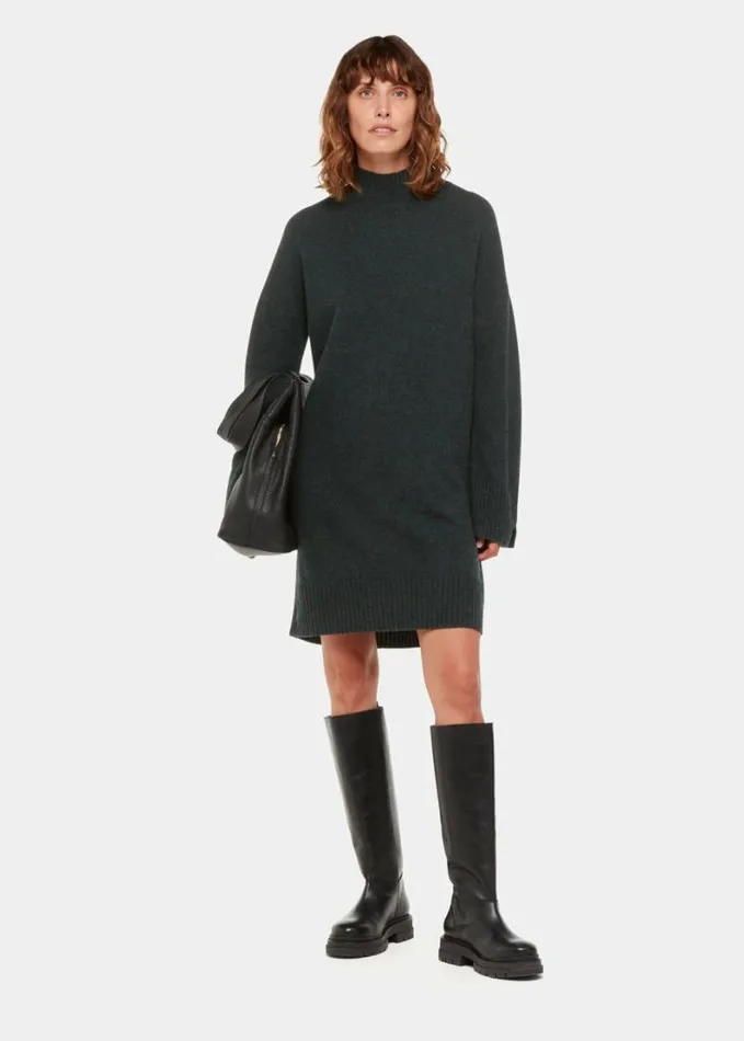 Whistles Amelia Wool Knitted Dress Forest Green Women Dresses
