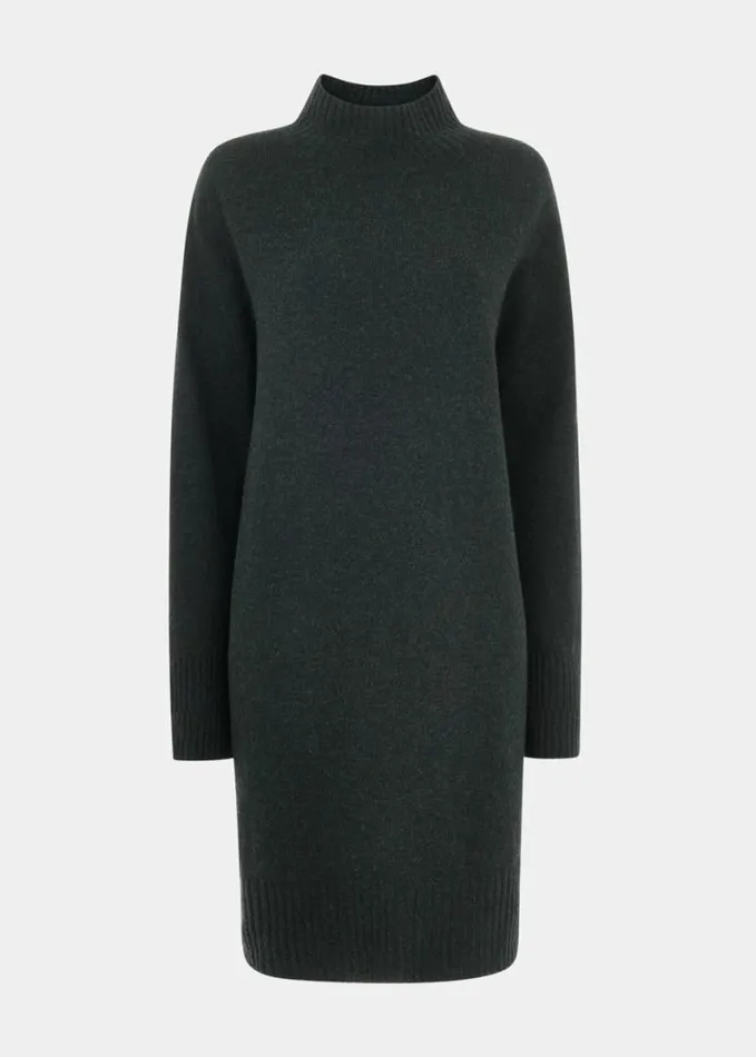 Whistles Amelia Wool Knitted Dress Forest Green Women Dresses