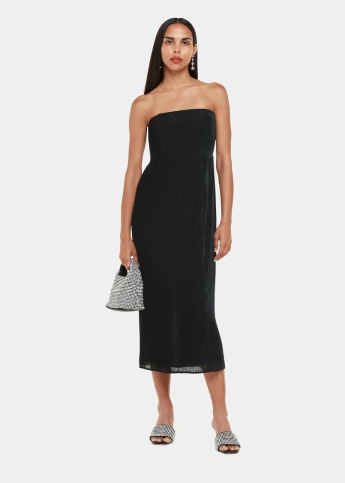 Whistles Bandeau Burnout Velvet Dress Black Women Dresses