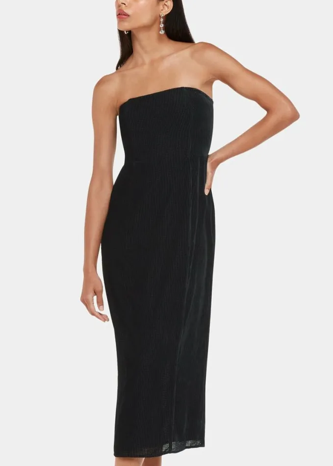 Whistles Bandeau Burnout Velvet Dress Black Women Dresses