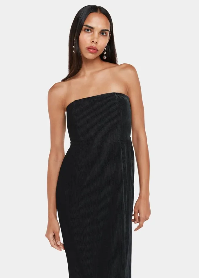 Whistles Bandeau Burnout Velvet Dress Black Women Dresses
