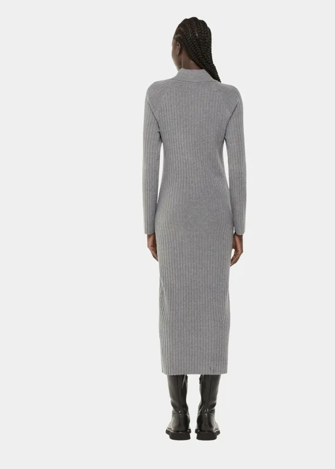 Whistles Bonnie Zip Ribbed Knit Dress Dark Grey Women Dresses