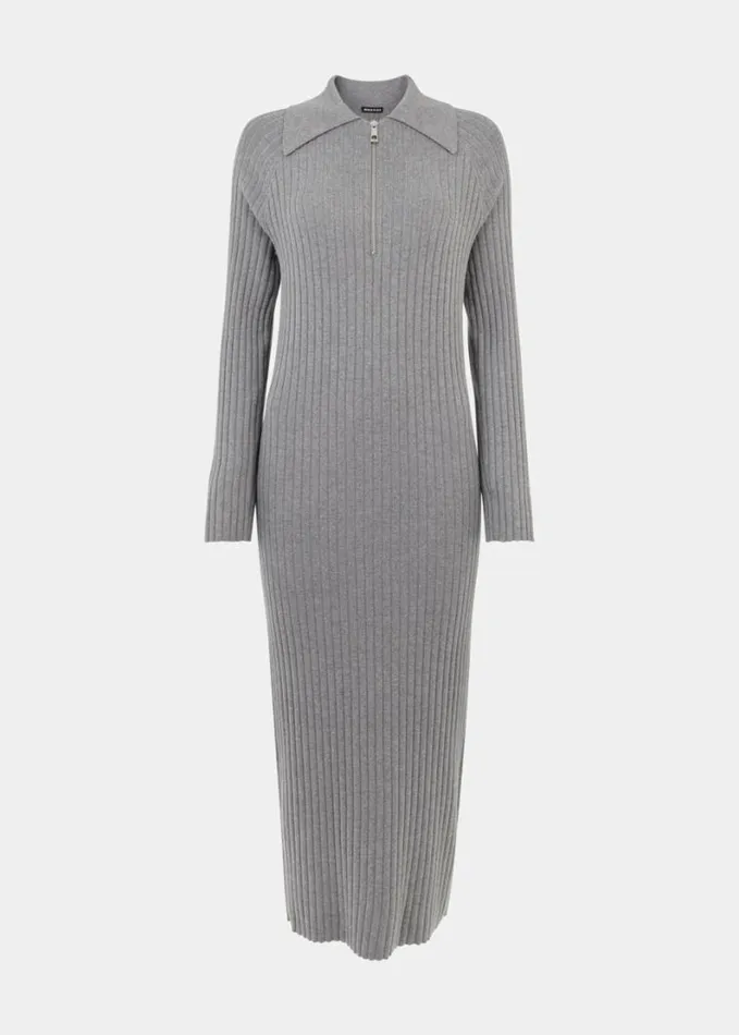 Whistles Bonnie Zip Ribbed Knit Dress Dark Grey Women Dresses