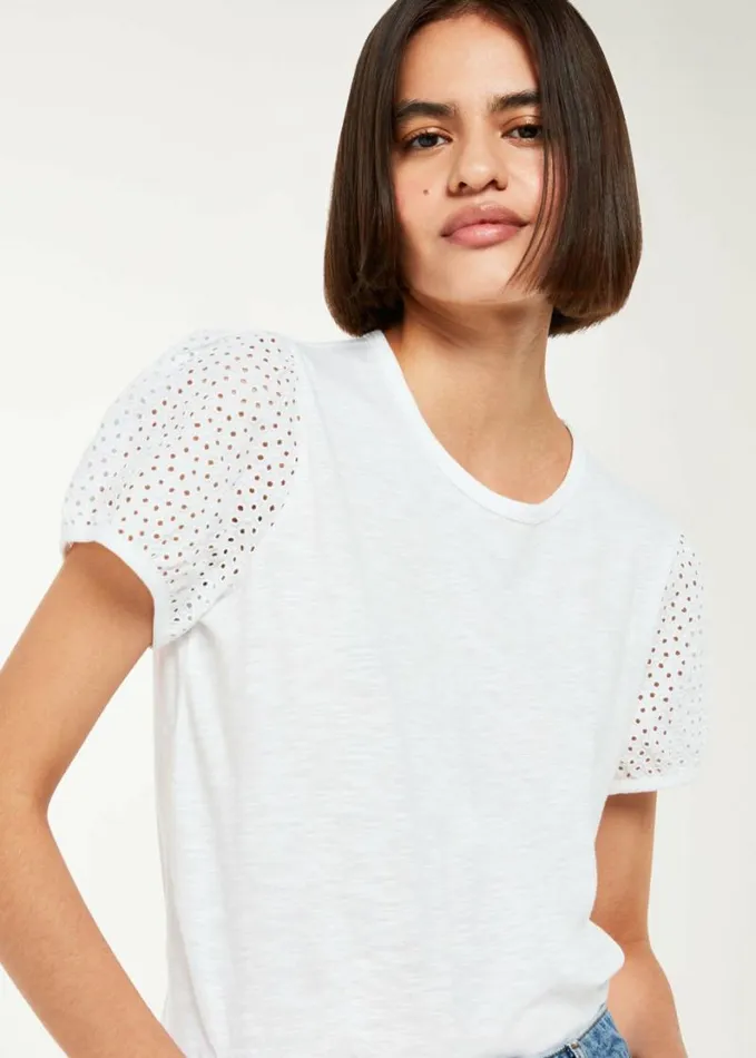 Whistles Broderie Puff Sleeve TShirt White Women Tops