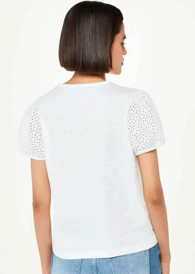 Whistles Broderie Puff Sleeve TShirt White Women Tops