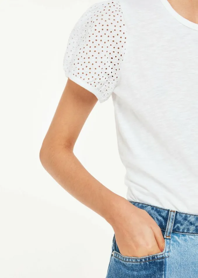 Whistles Broderie Puff Sleeve TShirt White Women Tops