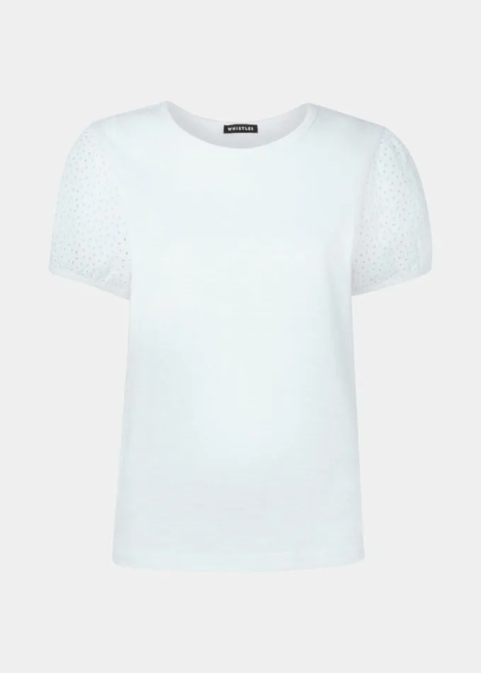 Whistles Broderie Puff Sleeve TShirt White Women Tops