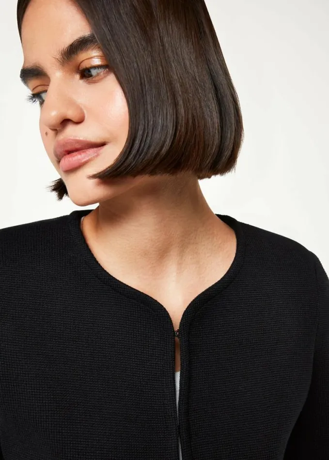 Whistles Collarless Jersey Jacket Black Women Coats and Jackets