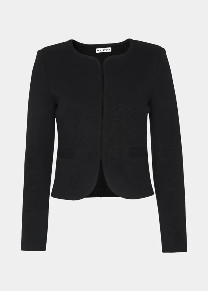 Whistles Collarless Jersey Jacket Black Women Coats and Jackets