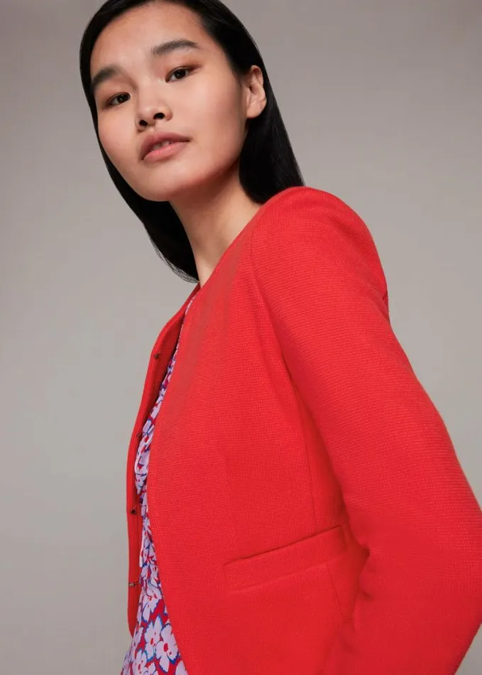 Whistles Collarless Jersey Jacket Red Women Coats and Jackets