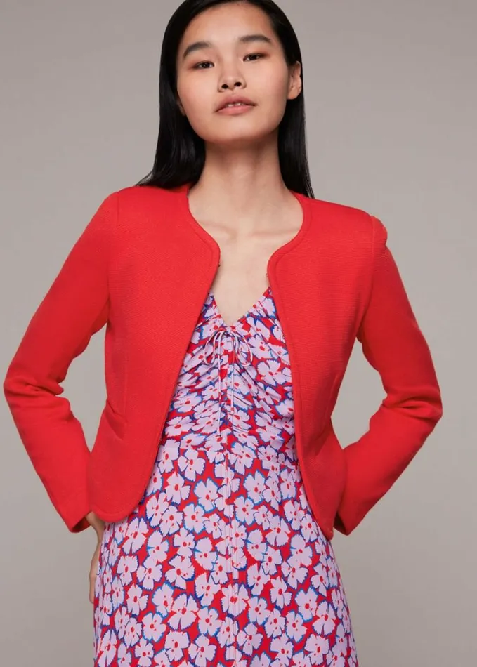 Whistles Collarless Jersey Jacket Red Women Coats and Jackets