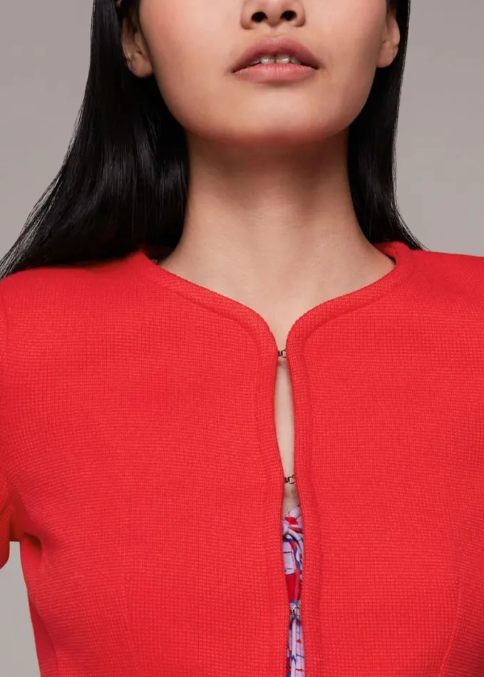Whistles Collarless Jersey Jacket Red Women Coats and Jackets