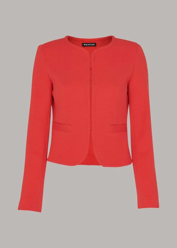 Whistles Collarless Jersey Jacket Red Women Coats and Jackets