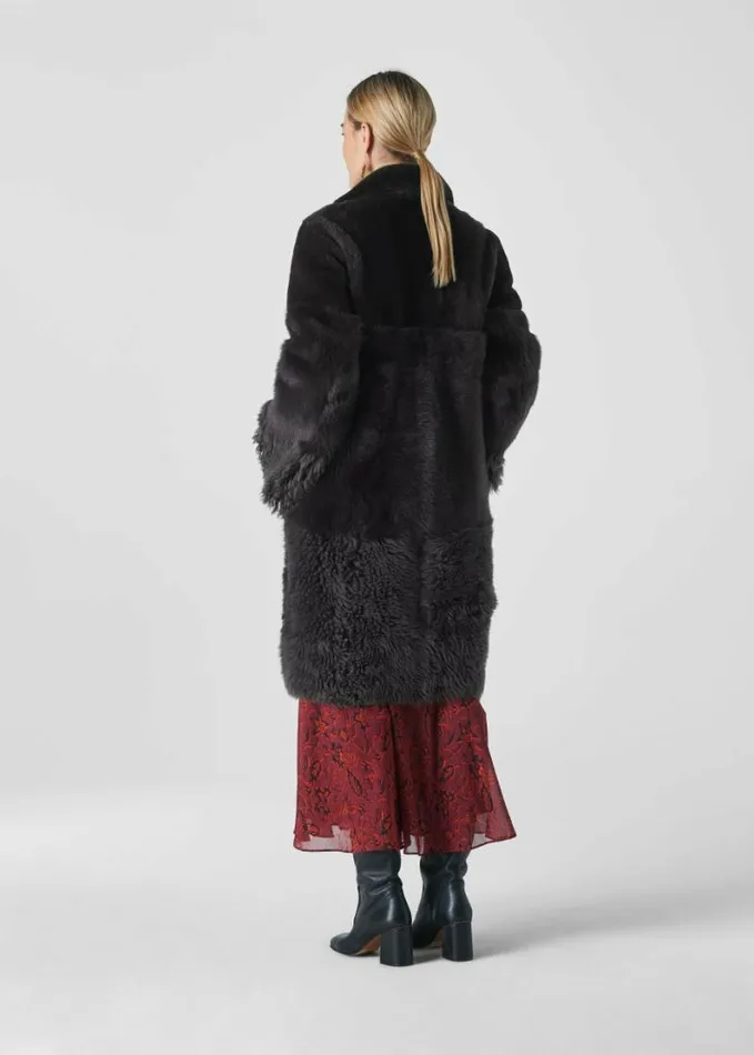 Whistles Cosma Shearling Coat Grey Women Coats and Jackets
