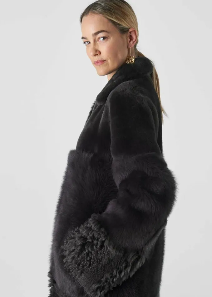 Whistles Cosma Shearling Coat Grey Women Coats and Jackets