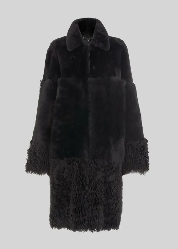 Whistles Cosma Shearling Coat Grey Women Coats and Jackets