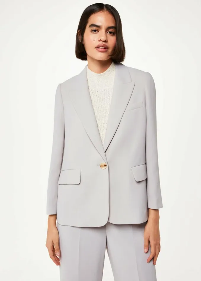 Whistles Crepe Boyfriend Blazer Neutral Women Coats and Jackets