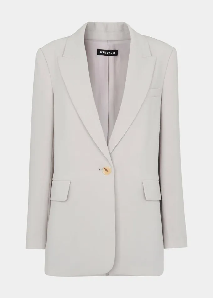 Whistles Crepe Boyfriend Blazer Neutral Women Coats and Jackets