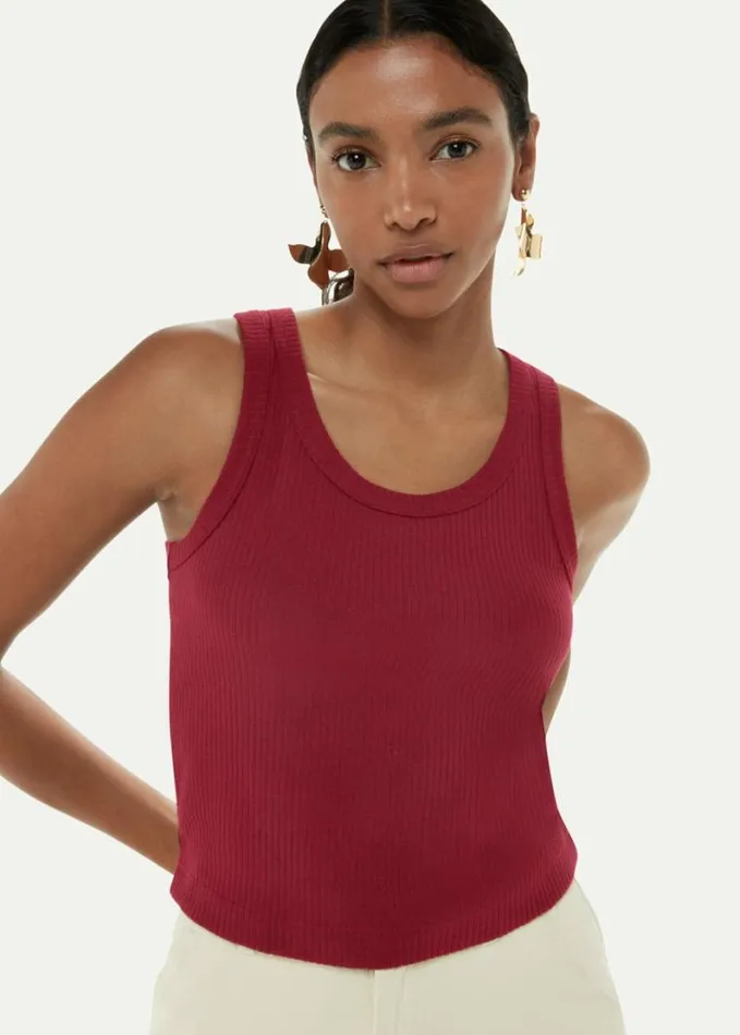 Whistles Crop Rib Vest Burgundy Women Tops
