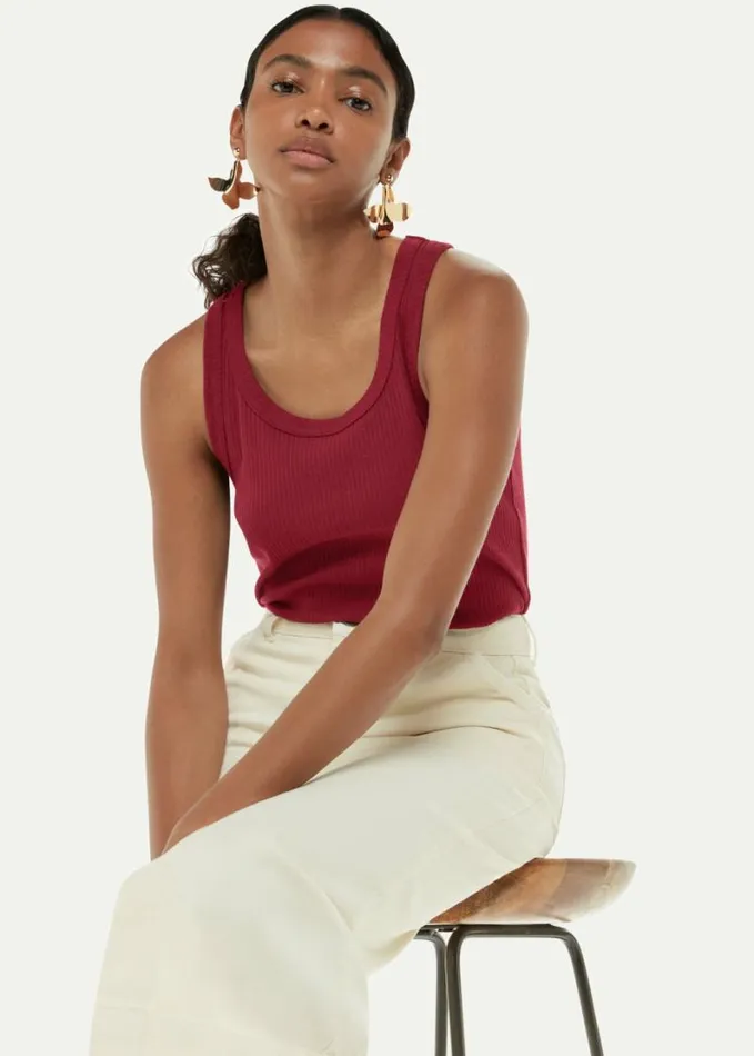 Whistles Crop Rib Vest Burgundy Women Tops