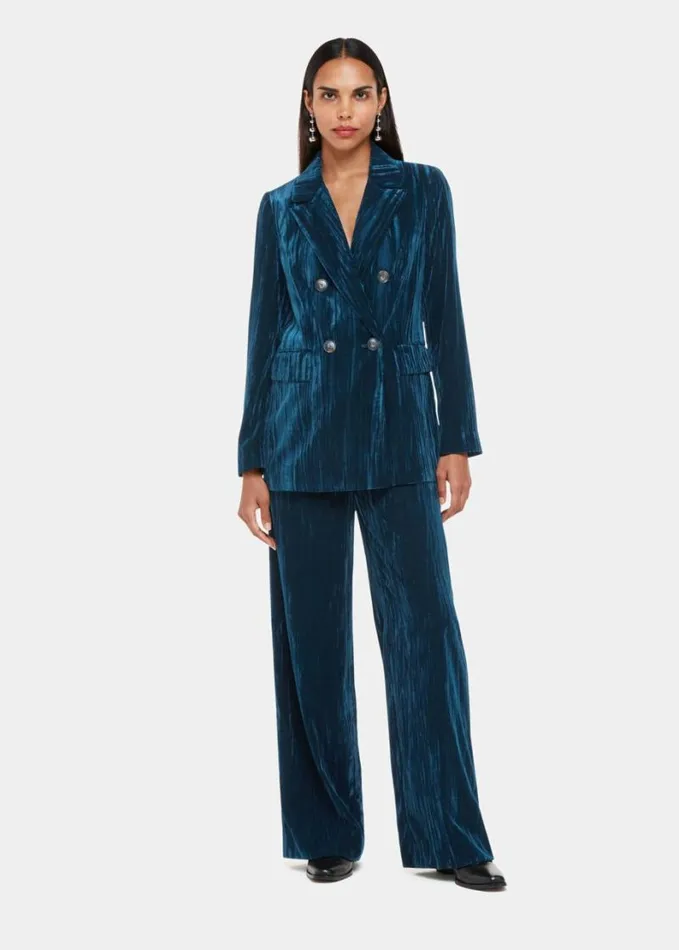 Whistles Crushed Velvet Trouser Teal Women Tailoring