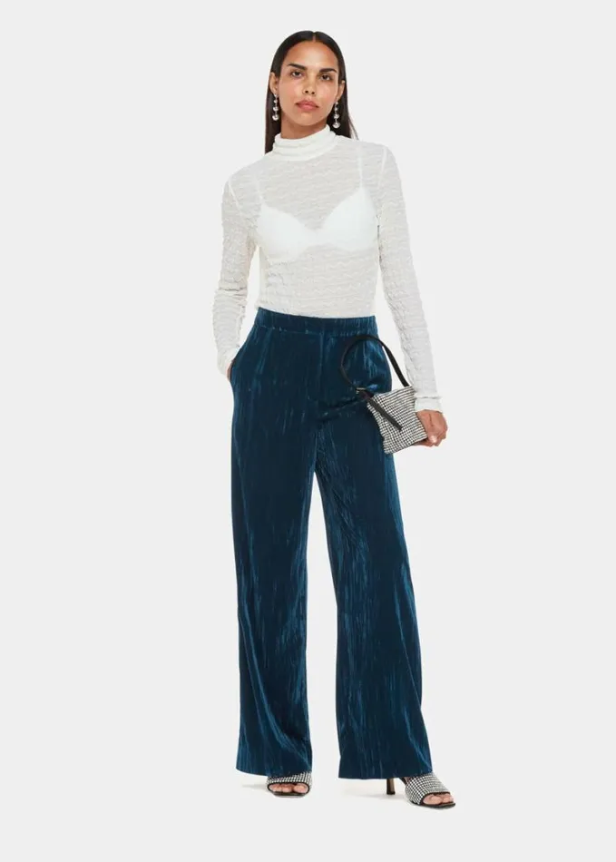 Whistles Crushed Velvet Trouser Teal Women Tailoring