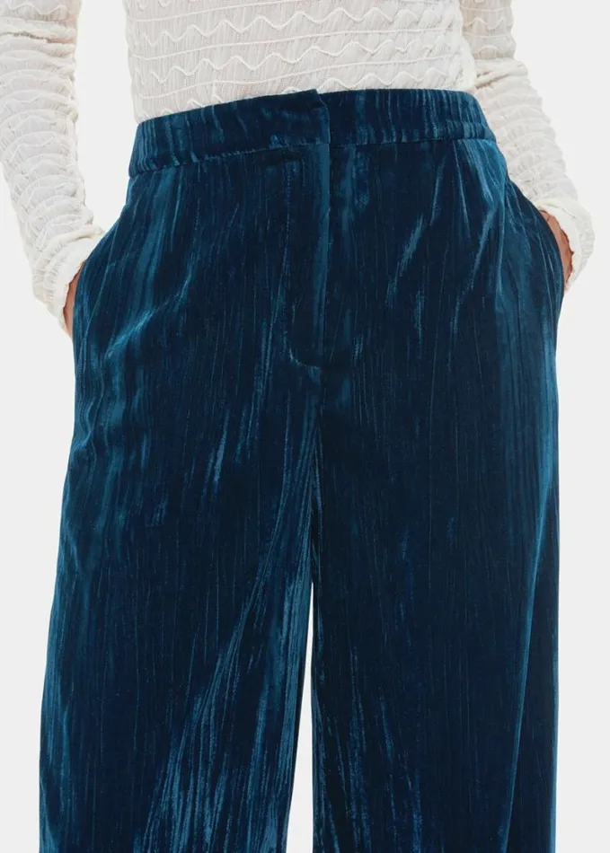Whistles Crushed Velvet Trouser Teal Women Tailoring