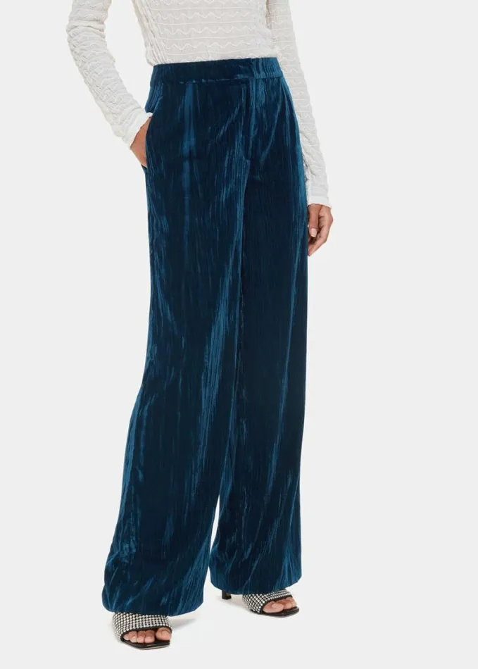 Whistles Crushed Velvet Trouser Teal Women Tailoring
