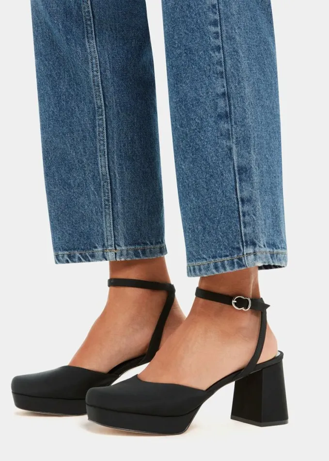 Whistles Estella Satin Platform Shoe Black Women Heels