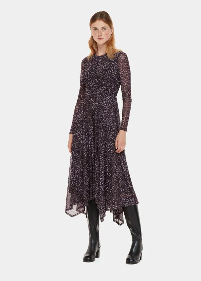 Whistles Feather Leopard Mesh Dress Purplemulti Women Dresses