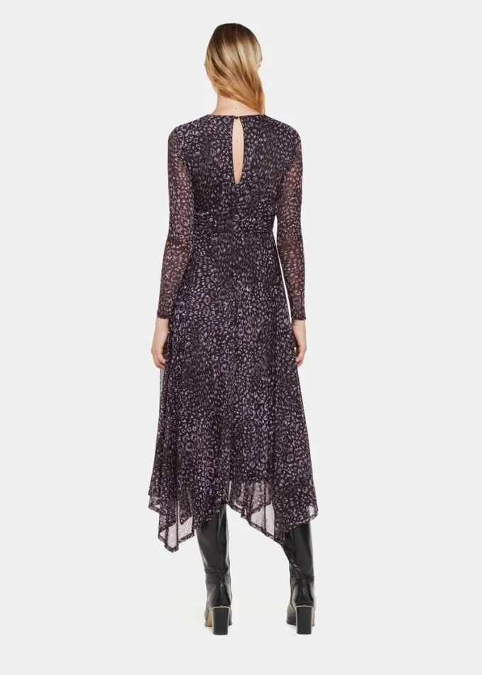 Whistles Feather Leopard Mesh Dress Purplemulti Women Dresses