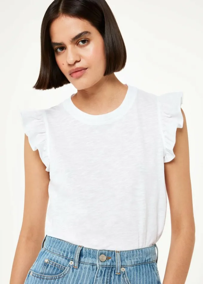 Whistles Frill Cap Sleeve TShirt White Women Tops