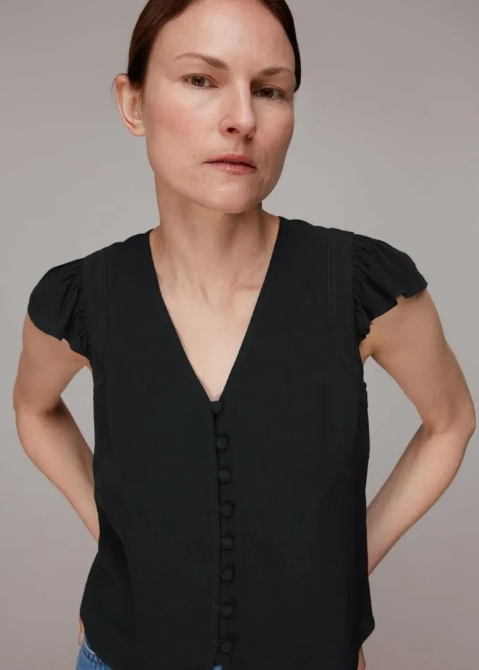 Whistles Frill Sleeve Top Black Women Tops