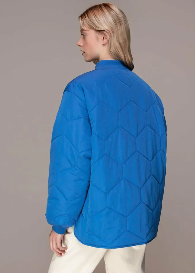 Whistles Ida Short Quilted Coat Blue Women Coats and Jackets