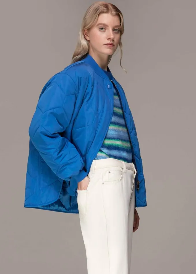 Whistles Ida Short Quilted Coat Blue Women Coats and Jackets