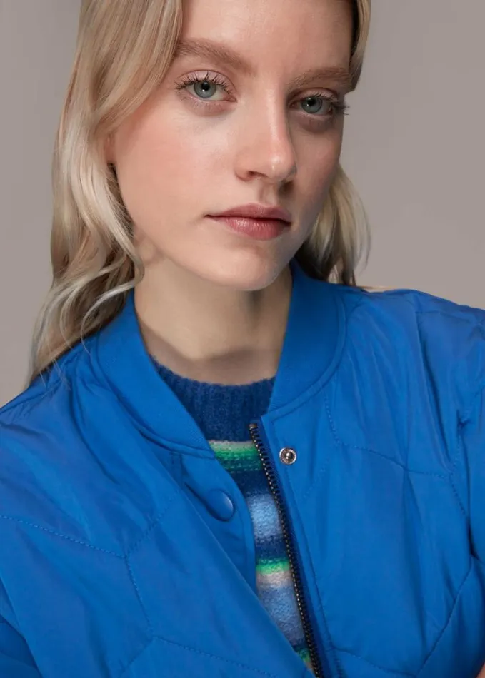 Whistles Ida Short Quilted Coat Blue Women Coats and Jackets