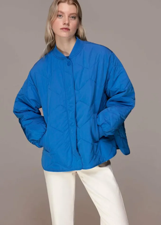 Whistles Ida Short Quilted Coat Blue Women Coats and Jackets