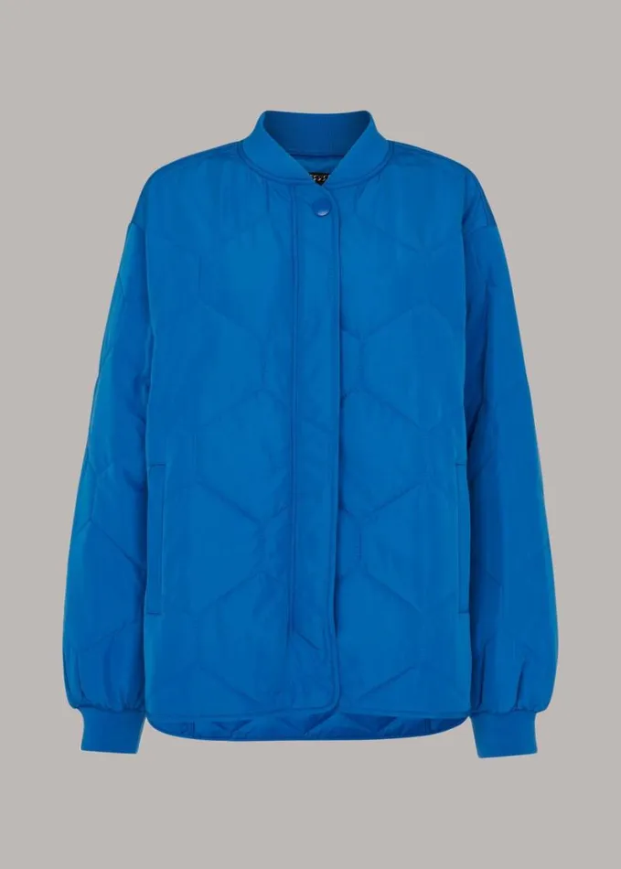 Whistles Ida Short Quilted Coat Blue Women Coats and Jackets