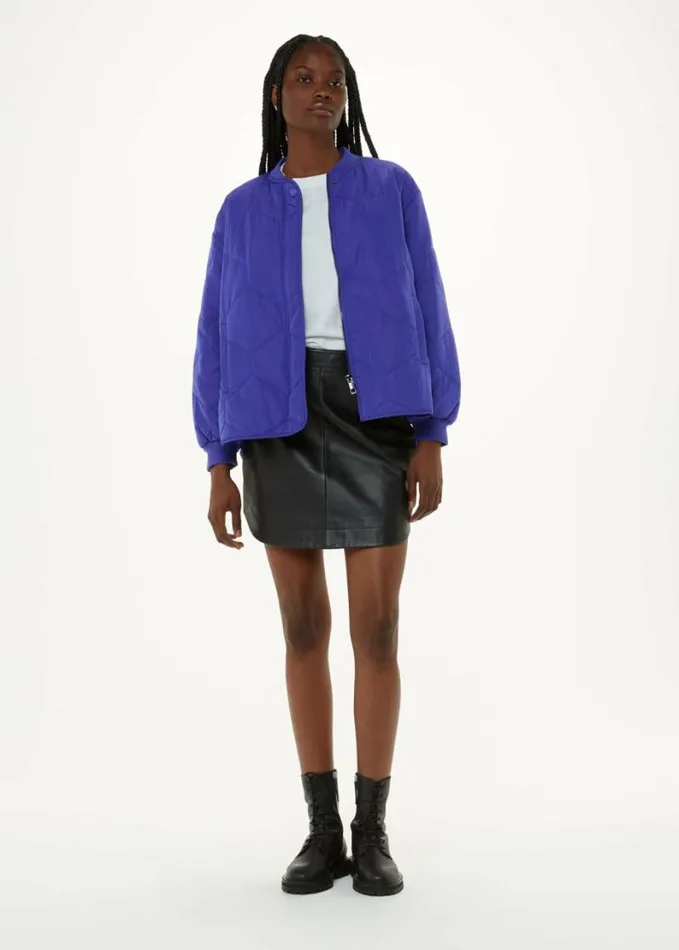 Whistles Ida Short Quilted Coat Cobalt Blue Women Coats and Jackets