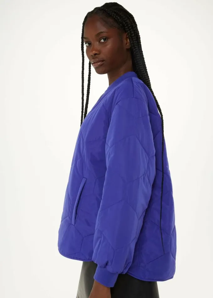 Whistles Ida Short Quilted Coat Cobalt Blue Women Coats and Jackets