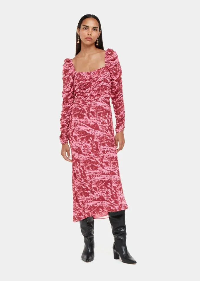 Whistles Jonie Sleek Texture Midi Dress Pinkmulti Women Dresses