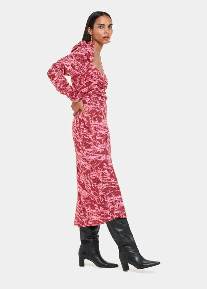 Whistles Jonie Sleek Texture Midi Dress Pinkmulti Women Dresses