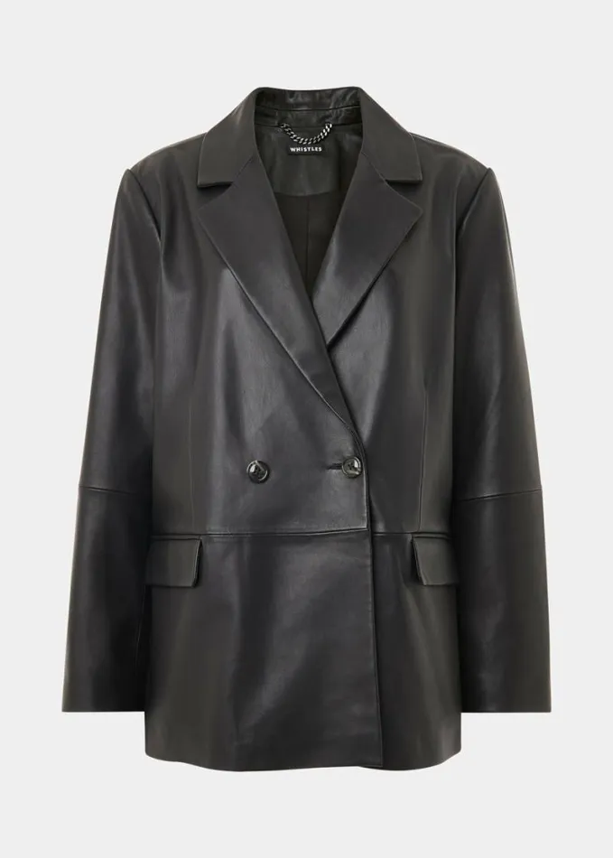 Whistles Keeley Double Breasted Blazer Black Women Coats and Jackets