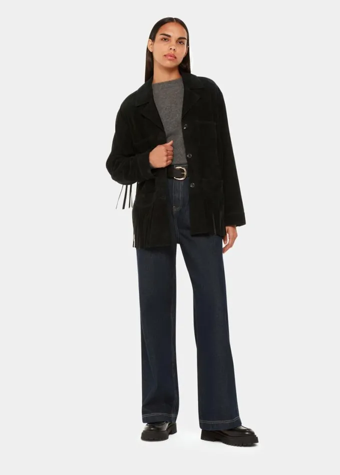 Whistles Lani Tassel Suede Jacket Black Women Coats and Jackets