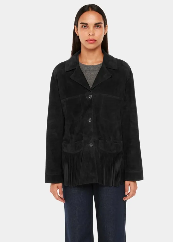 Whistles Lani Tassel Suede Jacket Black Women Coats and Jackets