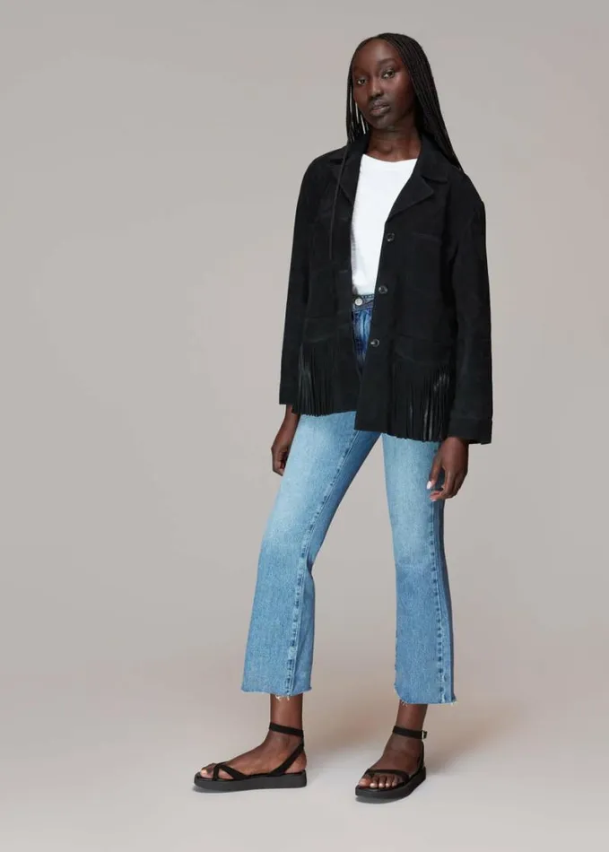 Whistles Lani Tassel Suede Jacket Black Women Coats and Jackets